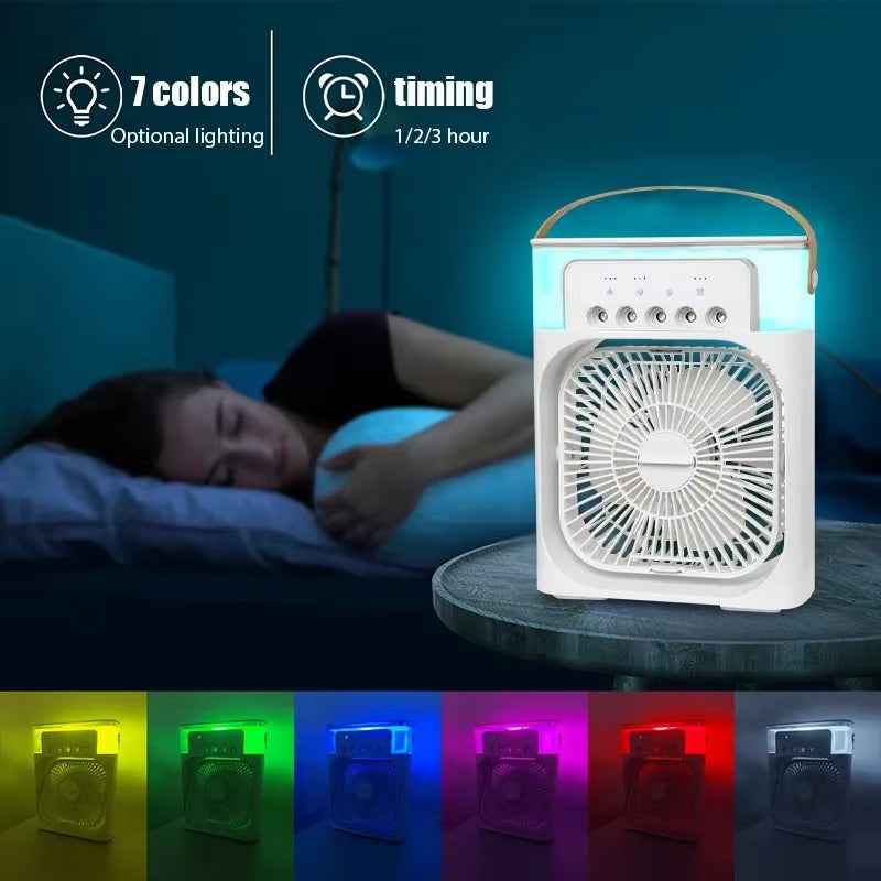 3 In 1 Fan Air Conditioner Household Water Mist USB Fan Small Air Cooler LED Night Light Portable Humidifier Air Adjustment Fan