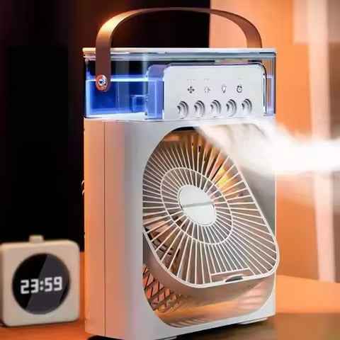 3 In 1 Fan Air Conditioner Household Water Mist USB Fan Small Air Cooler LED Night Light Portable Humidifier Air Adjustment Fan