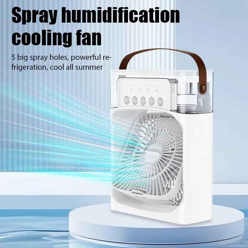 3 In 1 Fan Air Conditioner Household Water Mist USB Fan Small Air Cooler LED Night Light Portable Humidifier Air Adjustment Fan