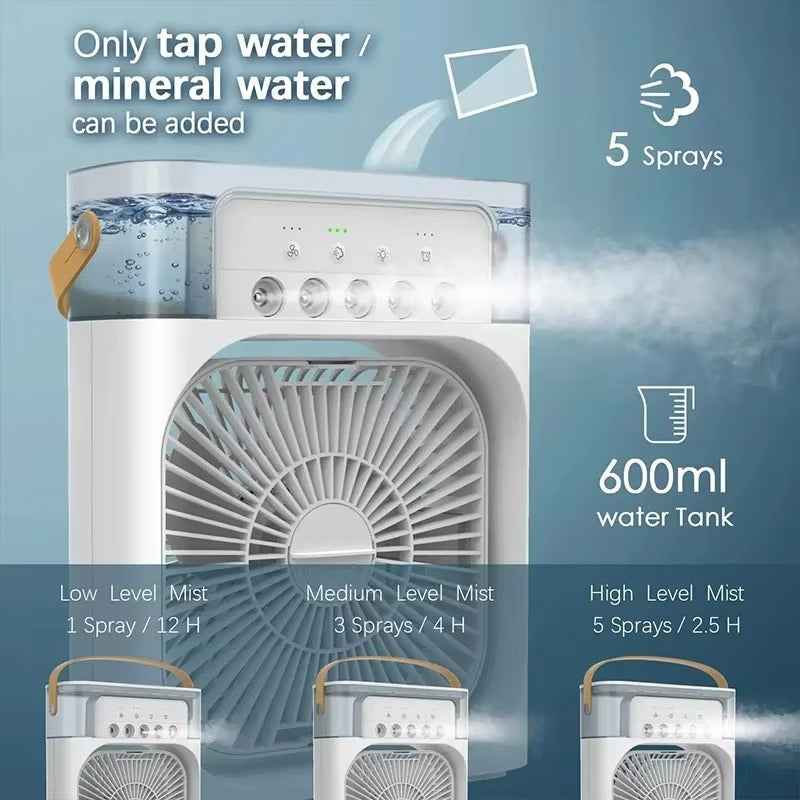 3 In 1 Fan Air Conditioner Household Water Mist USB Fan Small Air Cooler LED Night Light Portable Humidifier Air Adjustment Fan